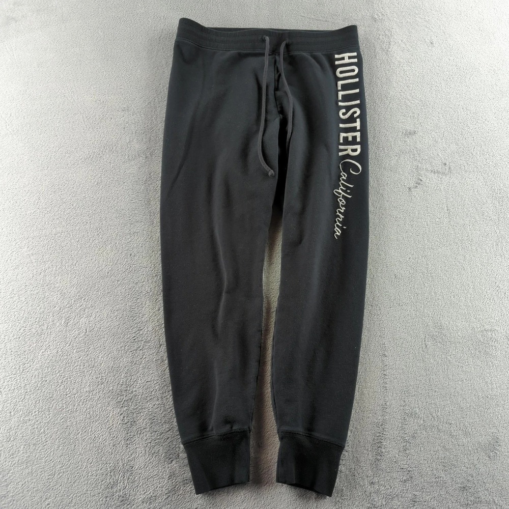 Hollister Jogger Pants Teens Large Black Ultra High Rise Fleece Script Logo Y2K